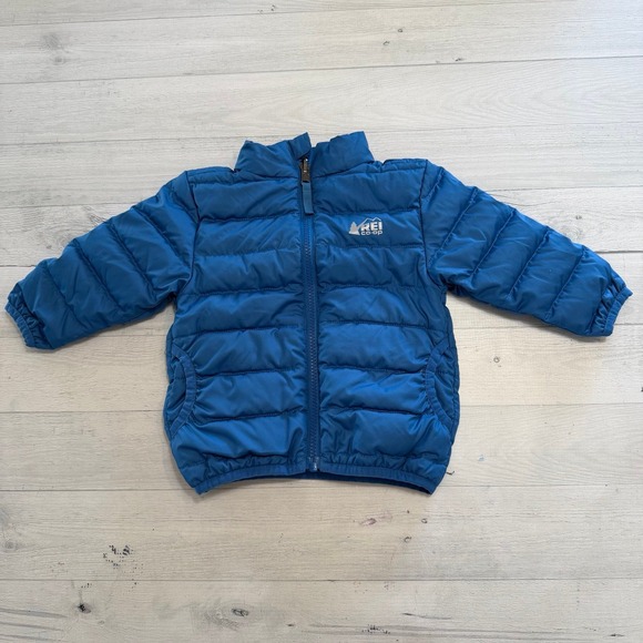 REI Other - REI kids reversible down jacket blue/trees 18 months